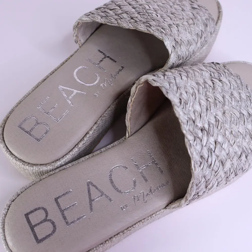 BEACH by Matisse Cairo Platform Sandal Gray Raffia Slip Espadrille  Women's 10M